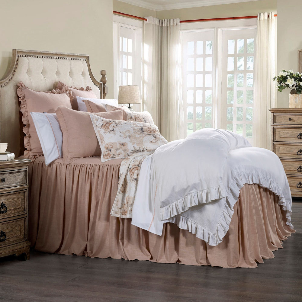 HiEnd Accents Luna Washed Linen Bedspread Set FB1827-FL-BH Blush Skirt: 70% viscose/30% linen, Decking (face): 70% viscose/30% linen, Decking (back): 100% polyester 54x76x0.2