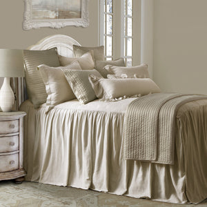 HiEnd Accents Luna Washed Linen Bedspread Set FB1827-FL-LT Light Tan Skirt: 70% viscose/30% linen, Decking (face): 70% viscose/30% linen, Decking (back): 100% polyester 54x76x0.2