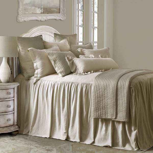 HiEnd Accents Luna Washed Linen Bedspread Set FB1827-FL-LT Light Tan Skirt: 70% viscose/30% linen, Decking (face): 70% viscose/30% linen, Decking (back): 100% polyester 54x76x0.2