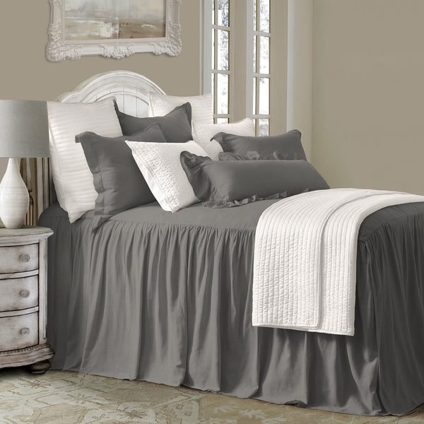 HiEnd Accents Luna Washed Linen Bedspread Set FB1827-FL-SL Slate Skirt: 70% viscose/30% linen, Decking (face): 70% viscose/30% linen, Decking (back): 100% polyester 54x76x0.2