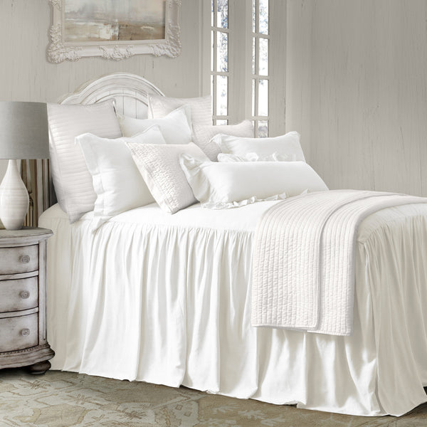 HiEnd Accents Luna Washed Linen Bedspread Set FB1827-FL-WH White Skirt - 70% viscose, 30% linen. Decking - Face: 70% viscose, 30% linen; Back: 100% polyester. 54x76x0.2
