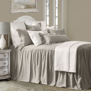HiEnd Accents Luna Washed Linen Bedspread Set FB1827-SK-TP Taupe Skirt - 70% viscose, 30% linen. Decking - Face: 70% viscose, 30% linen; Back: 100% polyester. 78x80x0.2