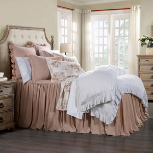 HiEnd Accents Luna Washed Linen Bedspread Set FB1827-SQ-BH Blush Skirt - 70% viscose, 30% linen. Decking - Face: 70% viscose, 30% linen; Back: 100% polyester. 60x80x0.2