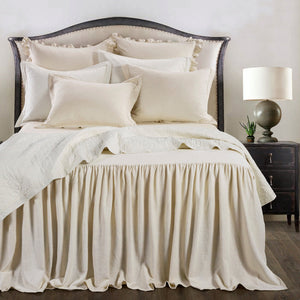 HiEnd Accents Luna Washed Linen Bedspread Set FB1827-SQ-LT Light Tan Skirt - 70% viscose, 30% linen. Decking - Face: 70% viscose, 30% linen; Back: 100% polyester. 60x80x0.2