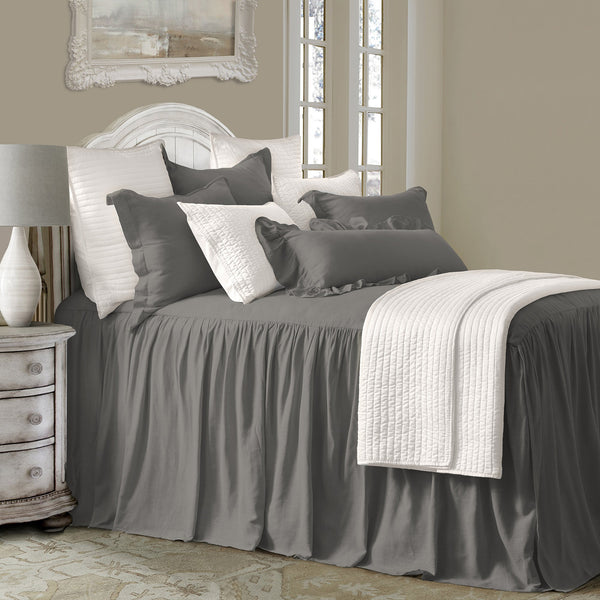 HiEnd Accents Luna Washed Linen Bedspread Set FB1827-SQ-SL Slate Skirt: 70% viscose/30% linen, Decking (face): 70% viscose/30% linen, Decking (back): 100% polyester 60x80x0.2