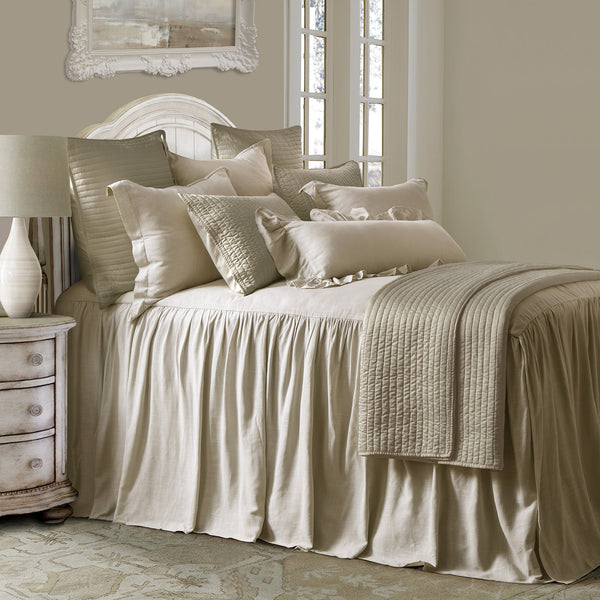 HiEnd Accents Luna Washed Linen Bedspread Set FB1827-TW-LT Light Tan Skirt: 70% viscose/30% linen, Decking (face): 70% viscose/30% linen, Decking (back): 100% polyester 39x76x0.2