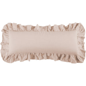 HiEnd Accents Luna Washed Linen Ruffled Lumbar Pillow FB1827P1-OS-BH Blush Shell: 70% viscose, 30% linen; Fill: 100% waterfowl feathers 14x36x4