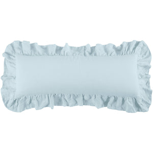 HiEnd Accents Luna Washed Linen Ruffled Lumbar Pillow FB1827P1-OS-LB Light Blue Shell: 70% viscose, 30% linen; Fill: 100% waterfowl feathers 14.0 x 36.0 x 4.0