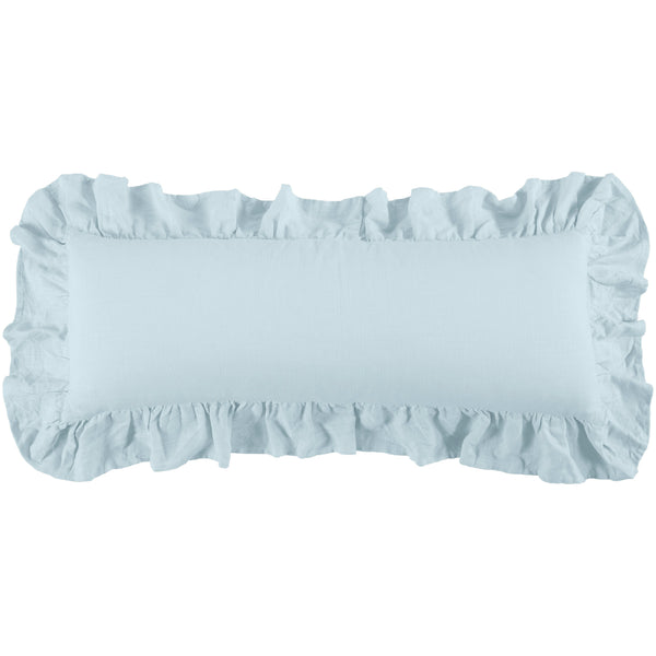 HiEnd Accents Luna Washed Linen Ruffled Lumbar Pillow FB1827P1-OS-LB Light Blue Shell: 70% viscose, 30% linen; Fill: 100% waterfowl feathers 14.0 x 36.0 x 4.0