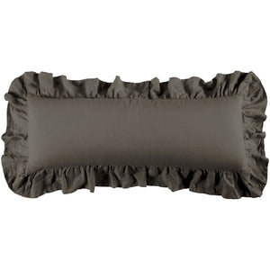 HiEnd Accents Luna Washed Linen Ruffled Lumbar Pillow FB1827P1-OS-SL Slate Shell: 70% viscose, 30% linen; Fill: 100% waterfowl feathers 14x36x4