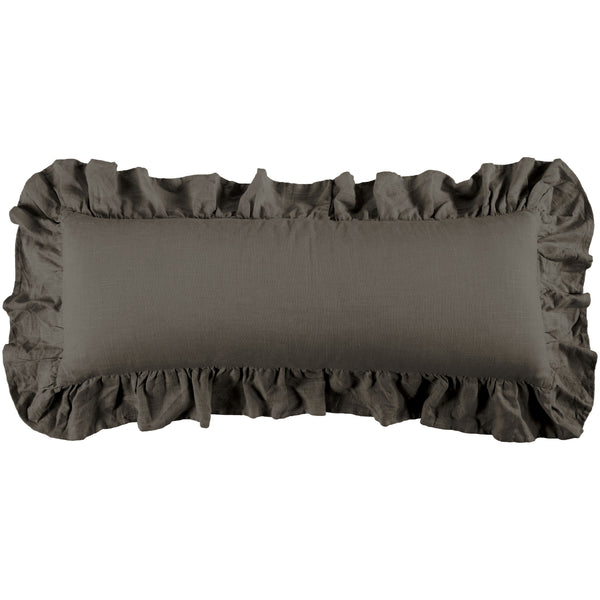 HiEnd Accents Luna Washed Linen Ruffled Lumbar Pillow FB1827P1-OS-SL Slate Shell: 70% viscose, 30% linen; Fill: 100% waterfowl feathers 14x36x4