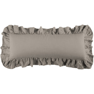 HiEnd Accents Luna Washed Linen Ruffled Lumbar Pillow FB1827P1-OS-TP Taupe Shell: 70% viscose, 30% linen; Fill: 100% waterfowl feathers 14x36x4