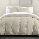 HiEnd Accents Hera Washed Linen Flange Comforter Set FB1927-SK-LT Light Tan Face: 70% viscose, 30% linen; Back: 100% cotton; Fill: 100% polyester 110x96x3