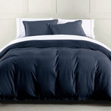 HiEnd Accents Hera Washed Linen Flange Comforter Set FB1927-SK-NA Navy Face: 70% viscose, 30% linen; Back: 100% cotton; Fill: 100% polyester 110.0 x 96.0 x 3.0