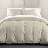 HiEnd Accents Hera Washed Linen Flange Comforter Set FB1927-SQ-LT Light Tan Face: 70% viscose, 30% linen; Back: 100% cotton; Fill: 100% polyester 92x96x3