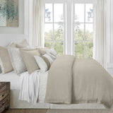 HiEnd Accents Hera Washed Linen Flange Comforter Set FB1927-SQ-LT Light Tan Face: 70% viscose, 30% linen; Back: 100% cotton; Fill: 100% polyester 92x96x3