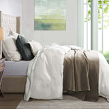 HiEnd Accents Hera Washed Linen Flange Comforter Set FB1927-SQ-WH White Face: 70% viscose, 30% linen; Back: 100% cotton; Fill: 100% polyester 92x96x3
