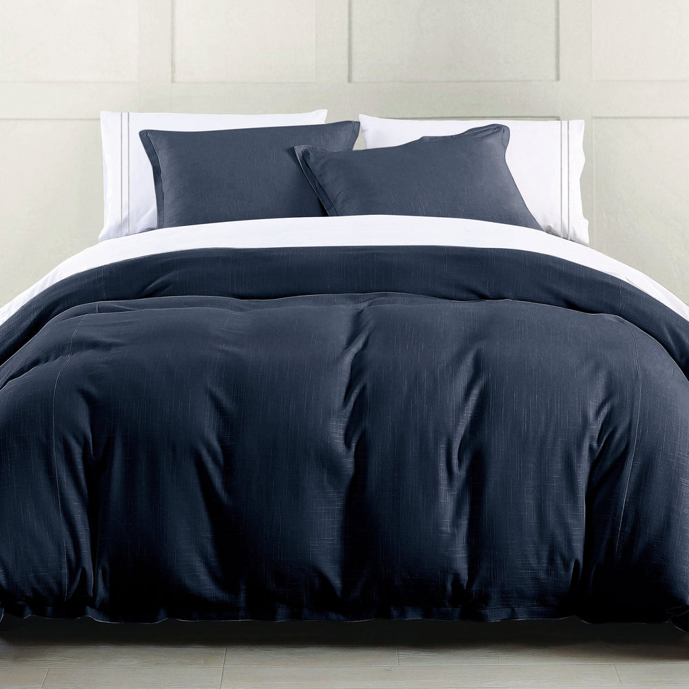 HiEnd Accents Hera Washed Linen Flange Duvet Cover FB1927DU-FL-NA Navy  