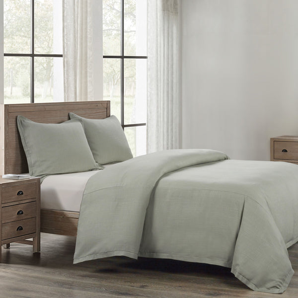 HiEnd Accents Hera Washed Linen Flange Duvet Cover FB1927DU-SK-GR Sage Face: 70% viscose, 30% linen; Back: 100% cotton 110.0 x 96.0 x 0.5
