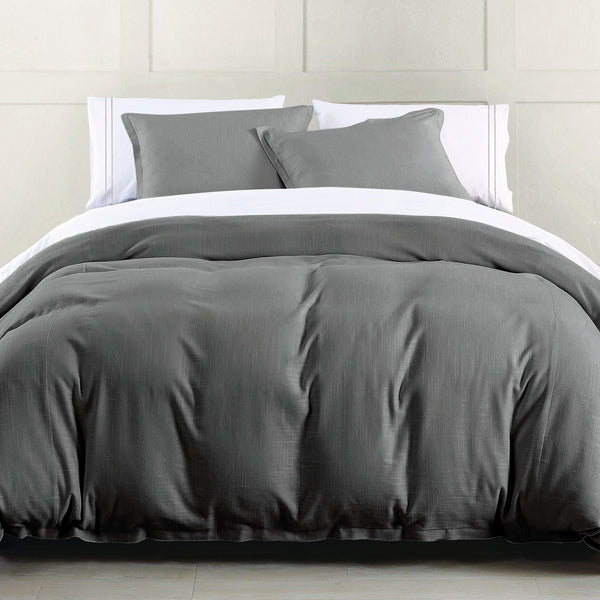 HiEnd Accents Hera Washed Linen Flange Duvet Cover FB1927DU-SK-SL Slate Face: 70% viscose, 30% linen; Back: 100% cotton 110x96x0.5