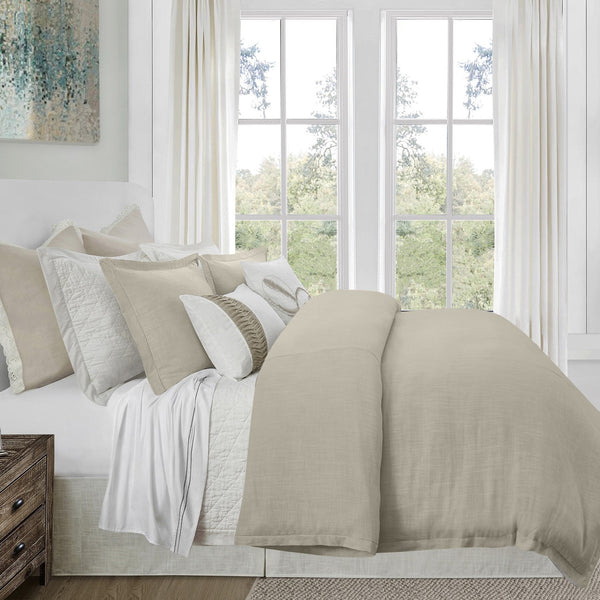 HiEnd Accents Hera Washed Linen Flange Duvet Cover FB1927DU-TW-LT Light Tan Face: 70% viscose, 30% linen; Back: 100% cotton 68.0 x 88.0 x 0.5