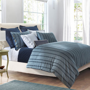 HiEnd Accents Harper Stripe Duvet Cover Set FB1931DU-SK-BL Blue 100% Cotton 110x96x0.5