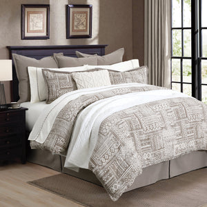 HiEnd Accents Trent Comforter Set FB1934-SK-OC Taupe Comforter Face: 100% Polyester. Back: 100% Cotton. Filling: 100% Polyester; Pillow Shams: 100% Polyester. 110x96x1