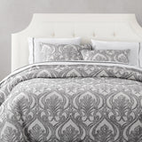 HiEnd Accents Nicole Damask Duvet Cover Set FB1938DU-SQ-GY Gray 100% Cotton 92x96x0.5