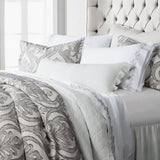 HiEnd Accents Nicole Damask Duvet Cover Set FB1938DU-SQ-GY Gray 100% Cotton 92x96x0.5