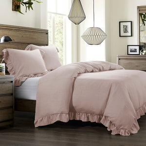 HiEnd Accents Lily Washed Linen Comforter Set FB1947-SK-BH Blush Face: 70% Viscose, 30% Linen. Back: 100% Cotton. Filling: 100% polyester 110x96x3