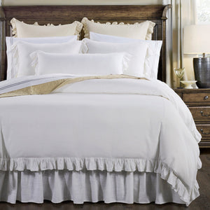HiEnd Accents Lily Washed Linen Comforter Set FB1947-SK-WH White Comforter - Face: 70% viscose, 30% linen; Back: 100% cotton; Fill: 100% polyester. Pillow Sham - 70% viscose, 30% linen. 110x96x3
