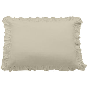 HiEnd Accents Lily Washed Linen Ruffled Dutch Euro Pillow FB1947DE-OS-LT Light Tan Shell: 70% Viscose, 30% Linen, Filling: 100% Waterfowl Feathers 27x39x5