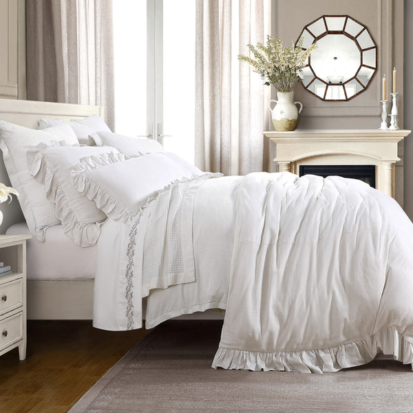 HiEnd Accents Lily Washed Linen Duvet Cover FB1947DU-SK-WH White Face: 70% Viscose, 30% Linen. Back:100% Cotton. 110x96x0.1