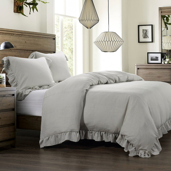 HiEnd Accents Lily Washed Linen Duvet Cover FB1947DU-TW-GY Gray Face: 70% viscose, 30% linen; Back: 100% cotton 68x88