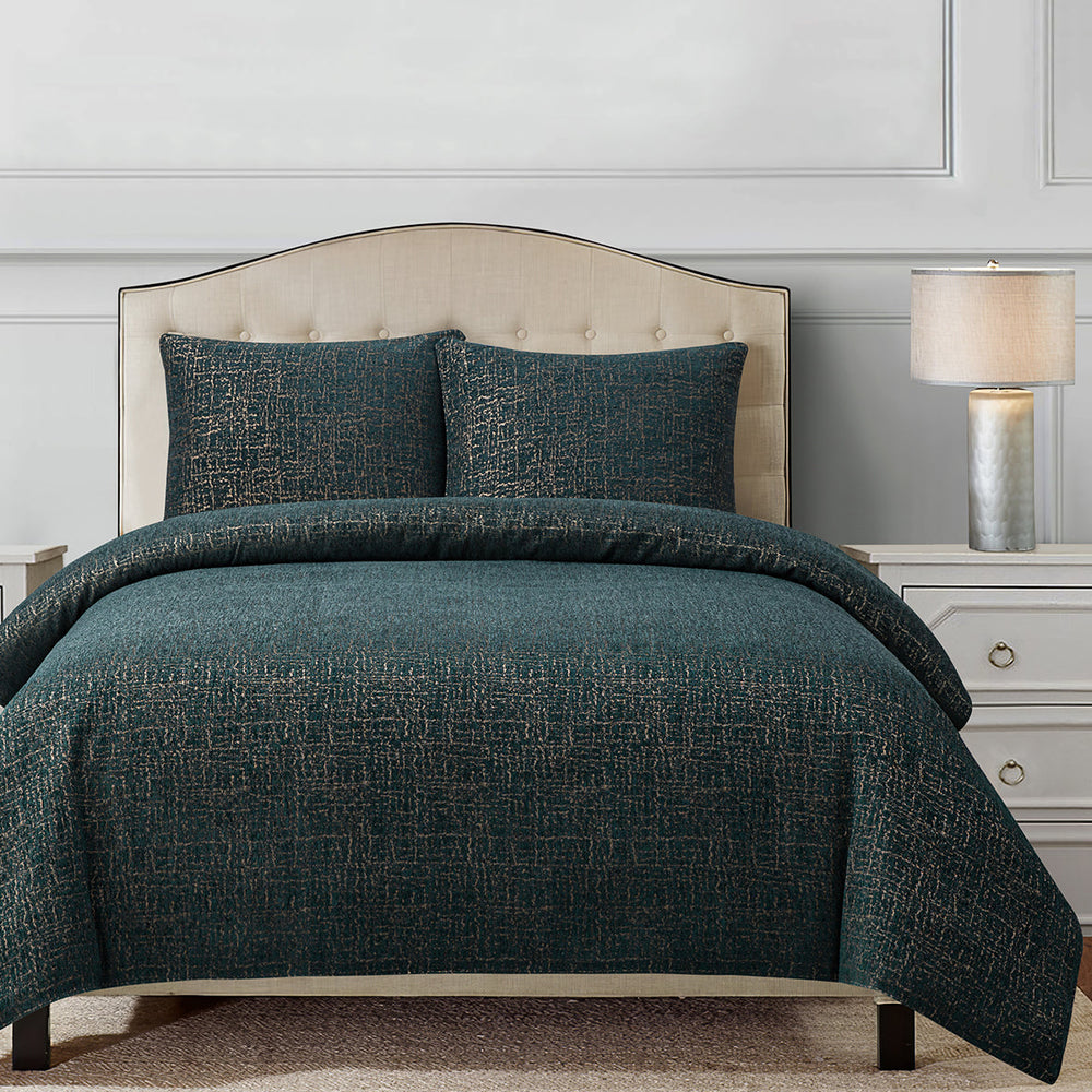 HiEnd Accents Hayworth Comforter Set FB2013-SK-OC Deep Teal/Gold Comforter: Face: 100% Polyester,Back: 100% Cotton, Sham: 100% Polyester 110x96