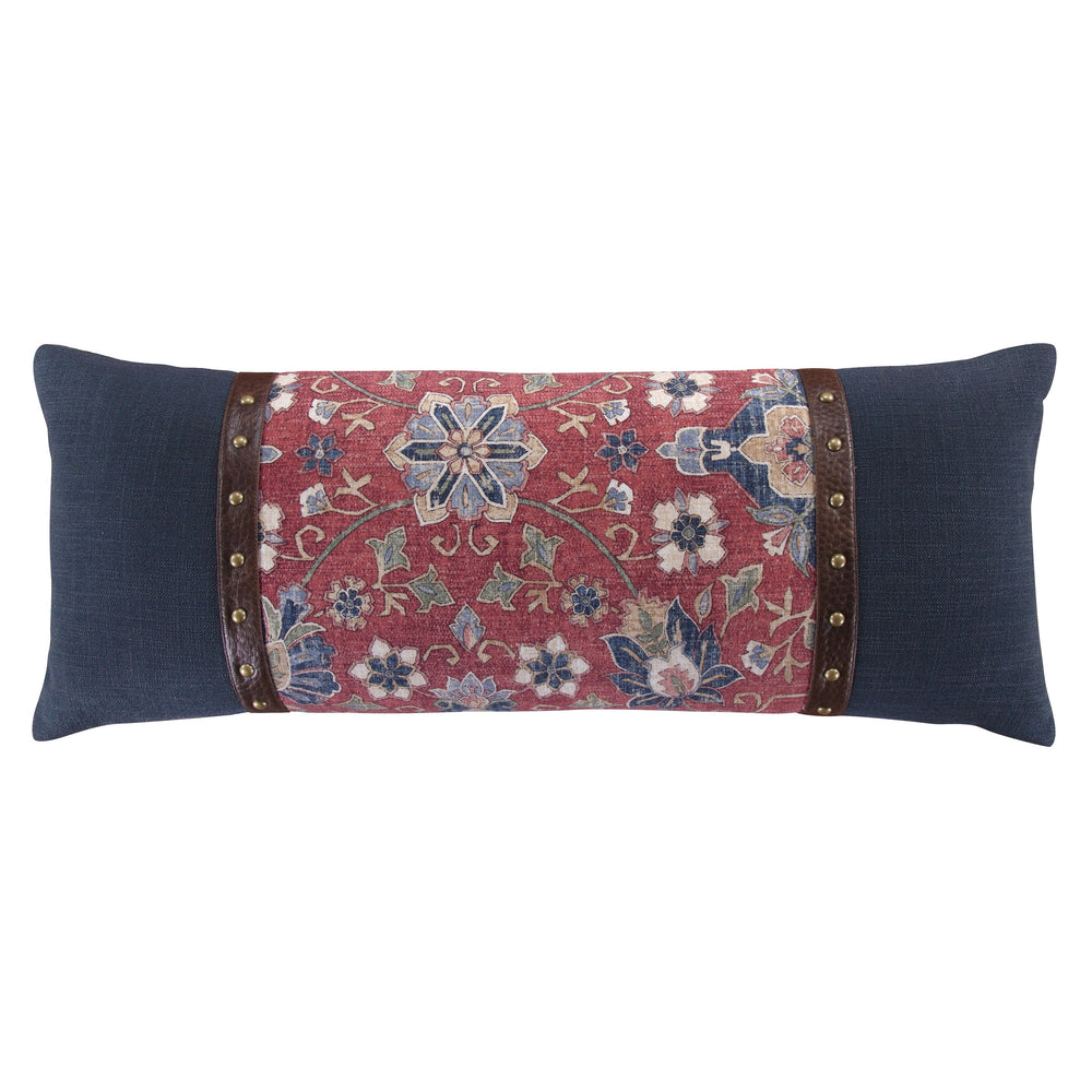 HiEnd Accents Melinda Lumbar Pillow FB2031P4 Red, Navy Shell: 70% viscose, 30% linen; Decoration: 80% polyester, 20% viscose; Fill: 100% waterfowl feathers 14x36x6