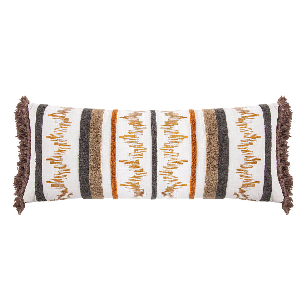 HiEnd Accents Aria Embroidery Lumbar Pillow FB2035P1 Multi Color Shell: 70% Viscose, 30% Linen, Decoration: 100% Acrylic, Filling: 100% Waterfowl Feathers. 14x36