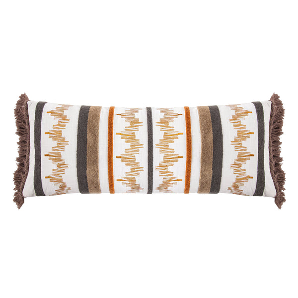 HiEnd Accents Aria Embroidery Lumbar Pillow FB2035P1 Multi Color Shell: 70% Viscose, 30% Linen, Decoration: 100% Acrylic, Filling: 100% Waterfowl Feathers. 14x36