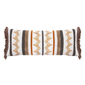 HiEnd Accents Aria Embroidery Lumbar Pillow FB2035P1 Multi Color Shell: 70% Viscose, 30% Linen, Decoration: 100% Acrylic, Filling: 100% Waterfowl Feathers. 14x36