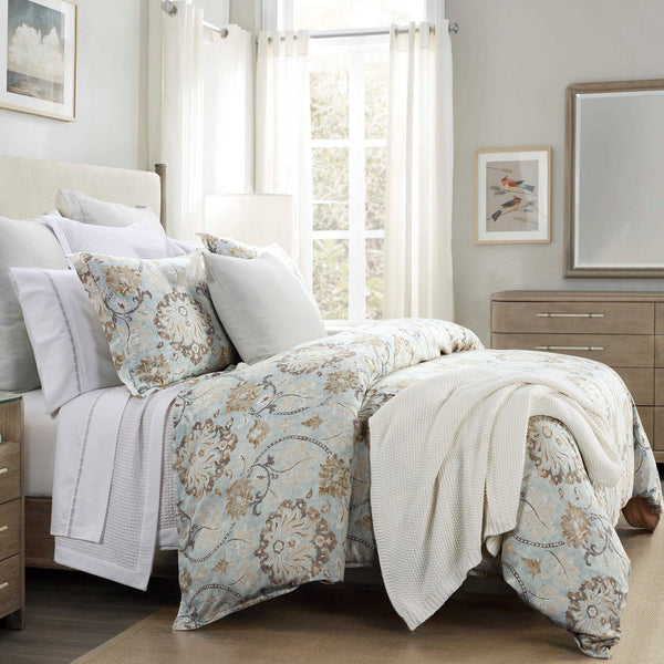 HiEnd Accents Dalia Duvet Cover Set FB2130DS-SQ-LB Light Blue Face: 70% Viscose, 30% Linen, back: 100% Cotton 92x96x1