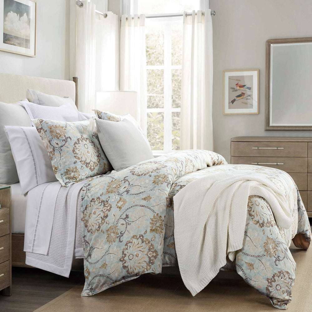 HiEnd Accents Dalia Comforter Set FB2130-SK-LB Light Blue Face: 70% viscose, 30% linen; Back: 100% cotton; Fill: 100% polyester 110x96x1