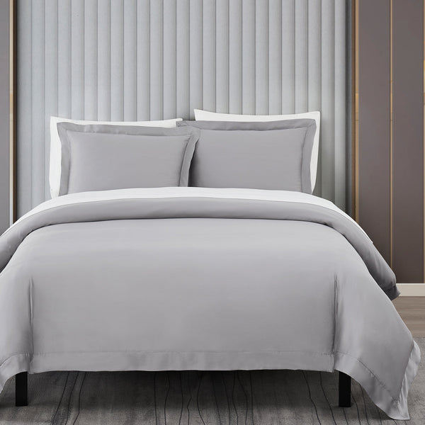HiEnd Accents Lyocell Duvet Cover Set FB2136DS-SK-GY Gray Duvet Cover - Face: 100% lyocell; Back: 100% cotton; Pillow Sham - Face and Back: 100% lyocell 110x96