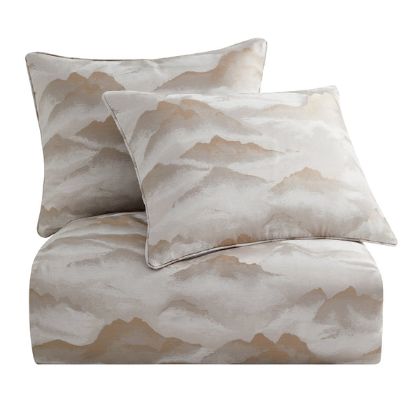 HiEnd Accents Serenity Modern Jacquard Duvet Cover Set FB2232DS-SQ-CN Champagne Duvet Cover - Face: 67% viscose, 33% polyester; Back: 100% cotton. Pillow Sham - Face and Back: 67% viscose, 33% polyester. 92 x 96