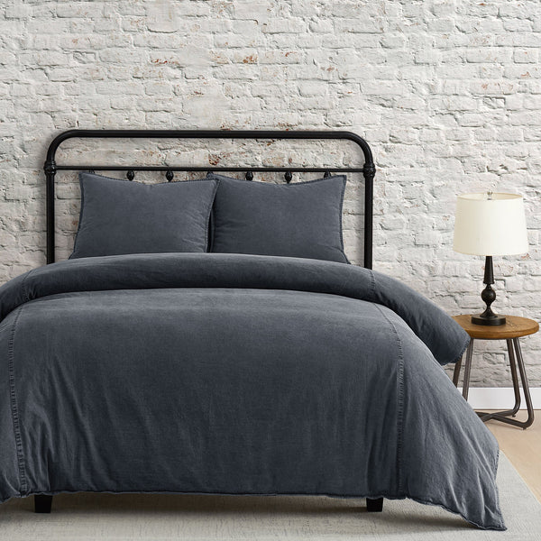 HiEnd Accents Stonewashed Cotton Canvas Duvet Cover Set FB3400DS-SQ-CL Charcoal 100% cotton 92 x 96