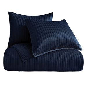 HiEnd Accents Satin Channel Quilt Set FB3500-TW-BL Navy Blue Face: 100% Polyester. Back: 100% Polyester. Filling: 100% Polyester 68x88x1