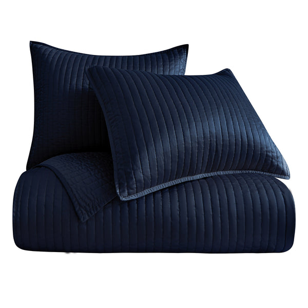 HiEnd Accents Satin Channel Quilt Set FB3500-TW-BL Navy Blue Face: 100% Polyester. Back: 100% Polyester. Filling: 100% Polyester 68x88x1