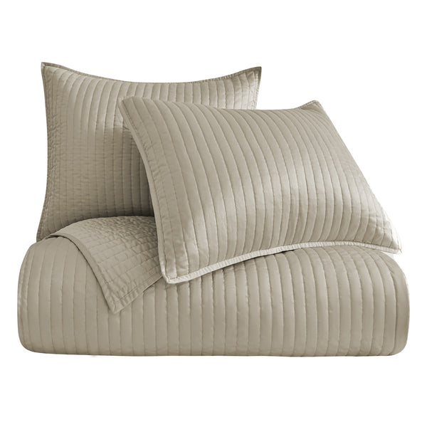 HiEnd Accents Satin Channel Quilt Set FB3500-TW-TP Taupe Face: 100% Polyester. Back: 100% Polyester. Filling: 100% Polyester 68x88x1