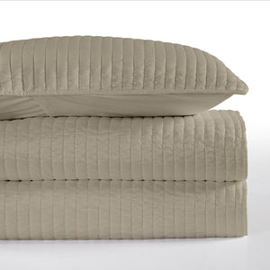 HiEnd Accents Satin Channel Quilt Set FB3500-TW-TP Taupe Face: 100% Polyester. Back: 100% Polyester. Filling: 100% Polyester 68x88x1