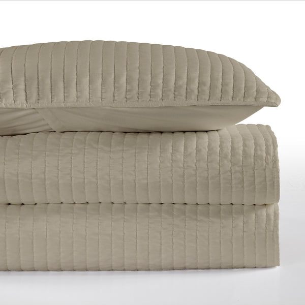 HiEnd Accents Satin Channel Quilt Set FB3500-TW-TP Taupe Face: 100% Polyester. Back: 100% Polyester. Filling: 100% Polyester 68x88x1