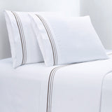 HiEnd Accents Embroidered Border Sheet Set FB3521-SQ-GY White, Gray 100% cotton 90 x 102 x 0.3